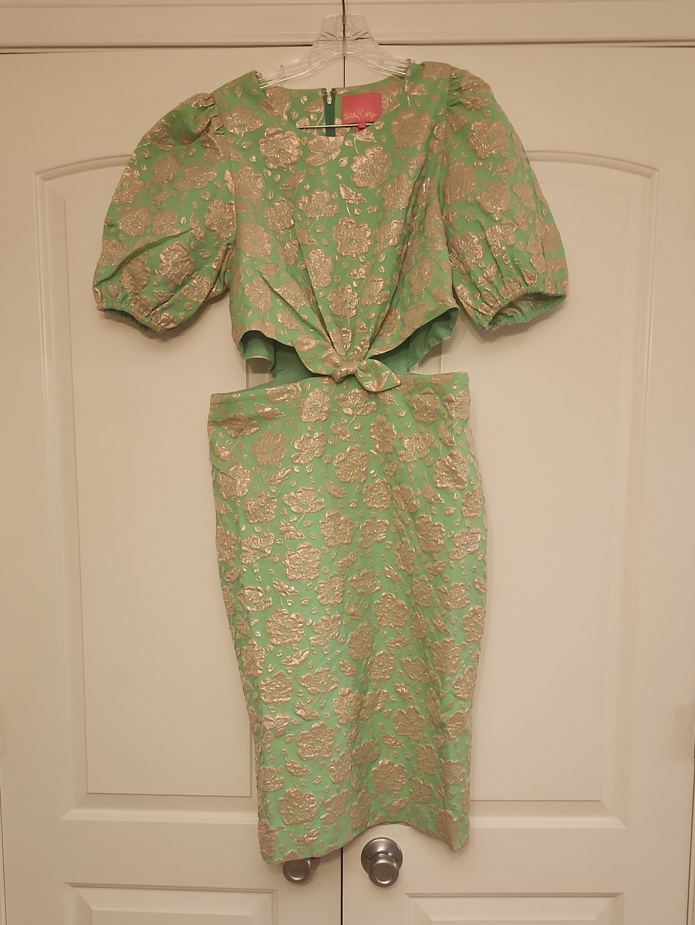 Lilly Pulitzer Mint Green and Gold Floral Brocade Midi Dress